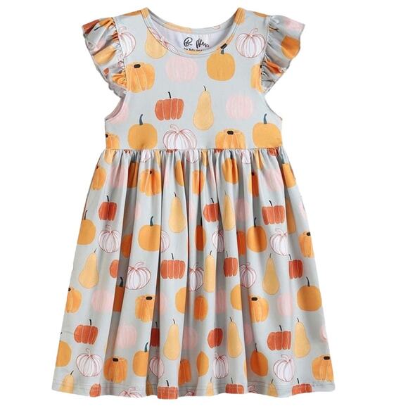 Girl's Orange & Gray Pumpkin A-Line Dress - Size 8 - Picture 1 of 7
